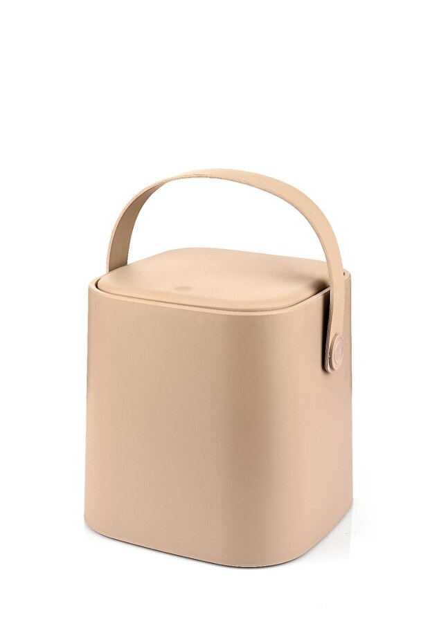 Latte Colored Square Click 4 Lt - Magician Garbage Bin with Handle - 6