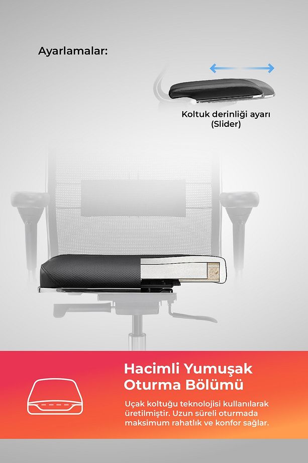 Ergolife Fileli Ve Deri Yönetici Koltuğu - Ofis Sandalyesi 1f6.7.1.544 / 0010460 - 5