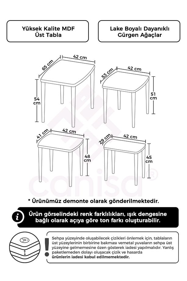Lyon Serisi , Üst Kalite Sehpa Takımı , 1.sınıf Mdf 4lü Zigon Sehpa Takımı, Krem Sehpa, Ceviz Ayak - 5