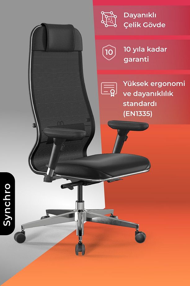 Ergolife Fileli Ve Deri Yönetici Koltuğu - Ofis Sandalyesi 1f6.7.1.544 / 0010460 - 1