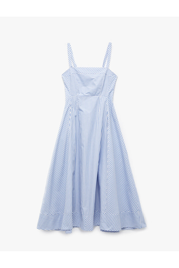 Cotton Sleeveless Square Neck Strap Midi Flared Dress