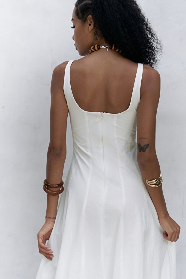 Garda Uzun Ekru Balon Elbise - 8