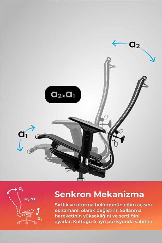 Ergolife Synchrosit 10 Ergonomik Ofis Sandalyesi | Tekerlekli, Fileli Çalışma Sandalyesi-1FC.3.1.544 - 4
