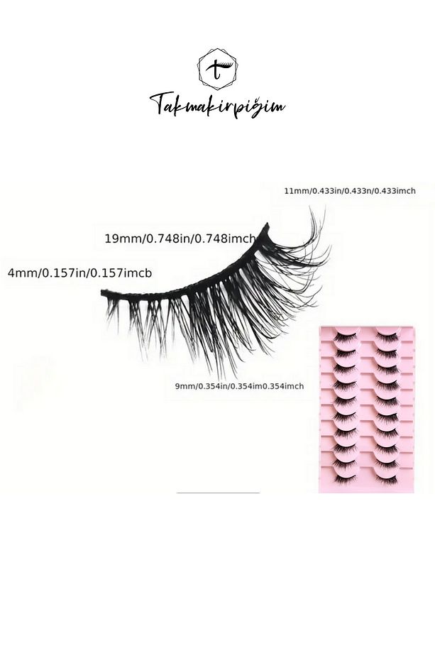 10 Çift Doğal Cat Eye Kedi Göz Takma İpek Kirpik Powerliner Şeffaf Kalem Yapıştırıcı (APARAT HEDİYE) - 5