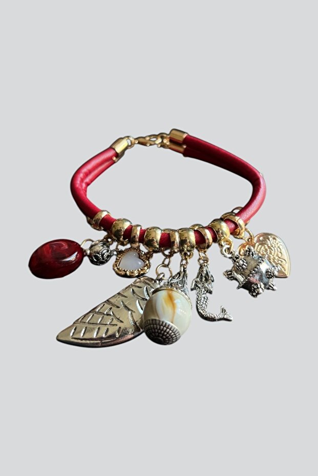 Leather Rope Bracelet with Multiple Charms - 3