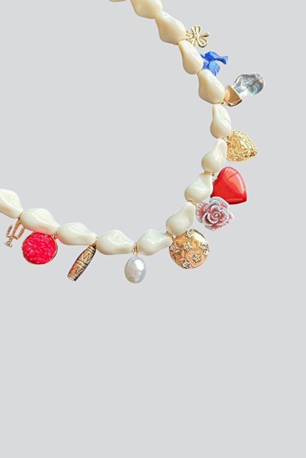 İncili Charmlı Kolye - 4