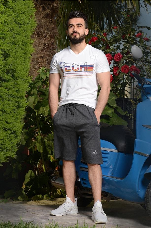 Antrasit Diz Boy Petek Kumaş Fermuarlı Cep Erkek Bermuda Şort 22esrtkpot - 4