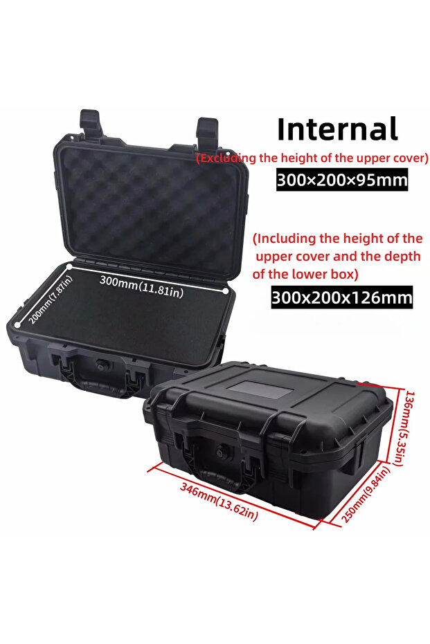 346x250x136mm 1pc Waterproof Hard Carry Case Bag Tool Case With Pre-cut Sponge Storage Box Safety Pr