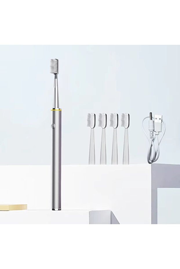 silver 3 heads Electric Toothbrush Mental Thin Brush Body Specially for Women Pure Wisdom Beauty Sof