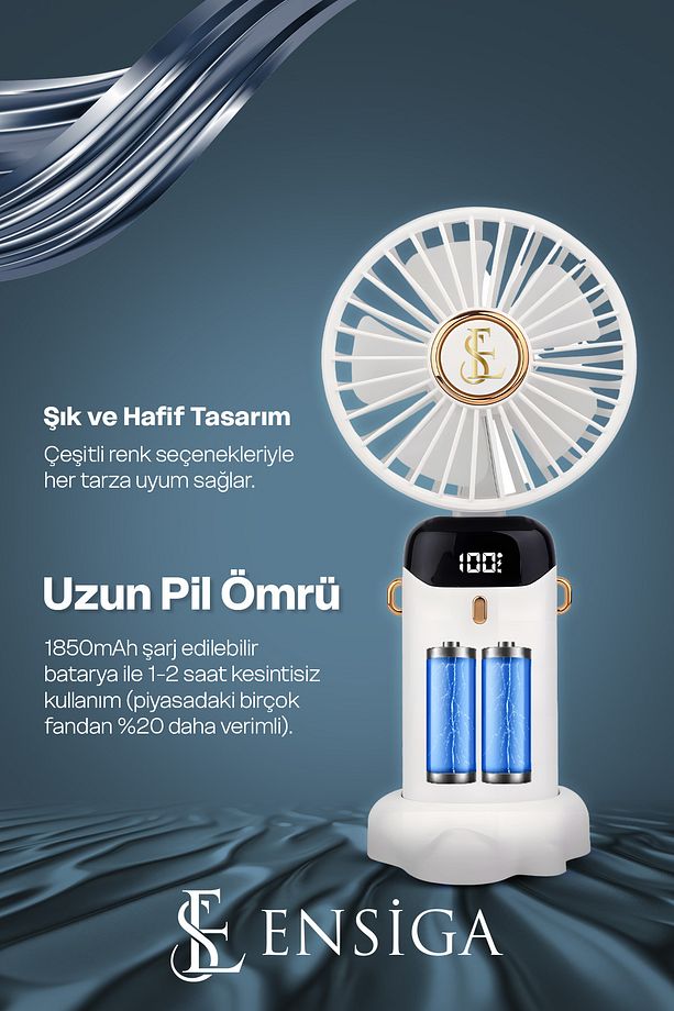 Lcd Ekranlı Şarjlı Mini El Boyun Masa Fanı Seyahat Taşınabilir Fan Aralığı Şarjlı Yüksek Şarj - 5