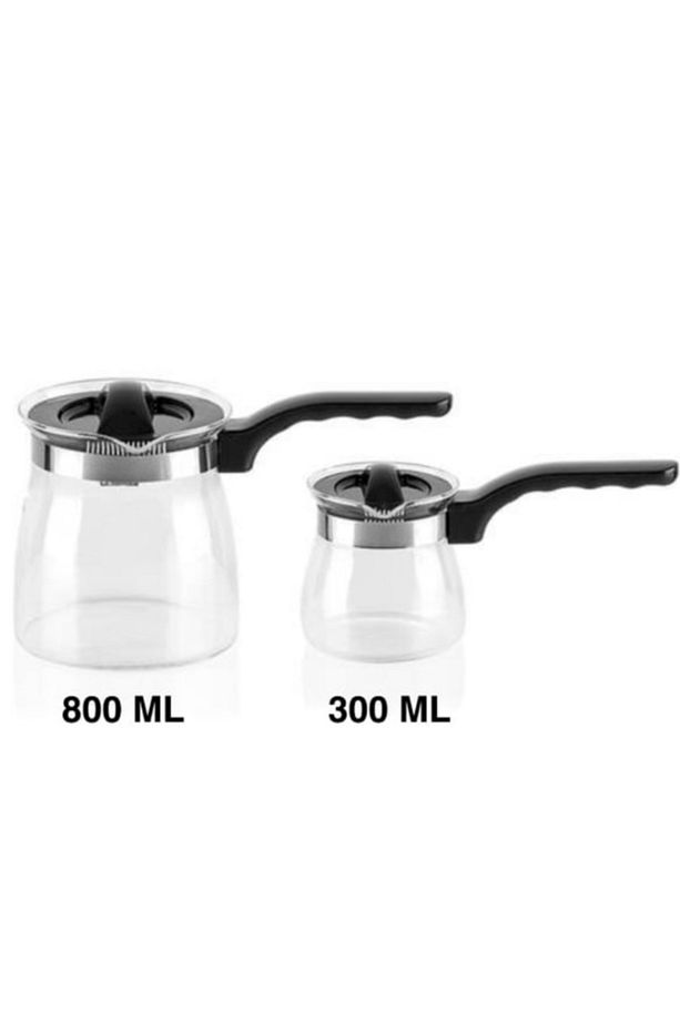 2'li Cam Cezve & Sütlük Takımı ● Borosilikat ● Ateşe Temasa Uygun ● 800ML - 300ML - 4