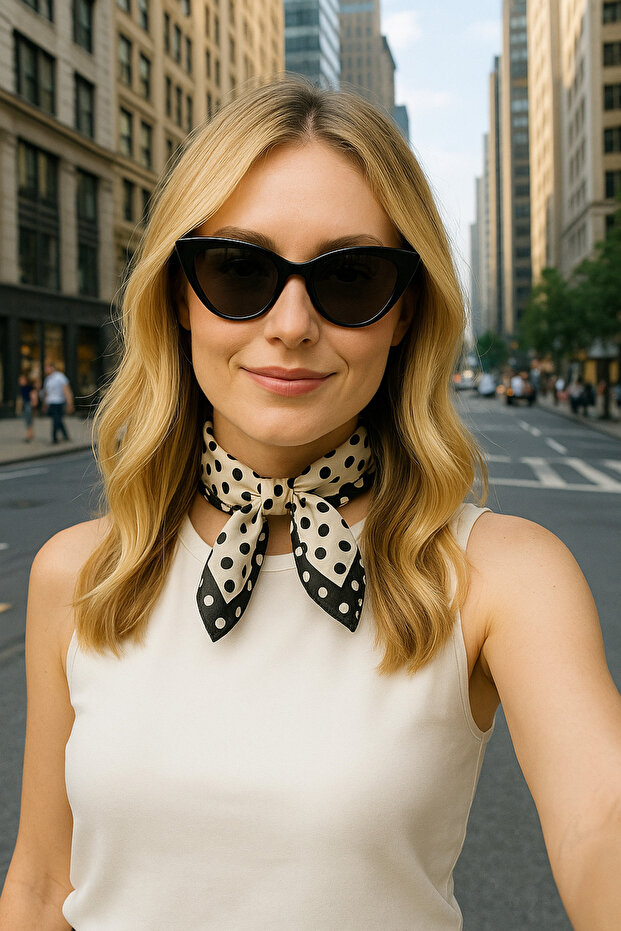 Siyah Noktalı Beyaz Fular - 3