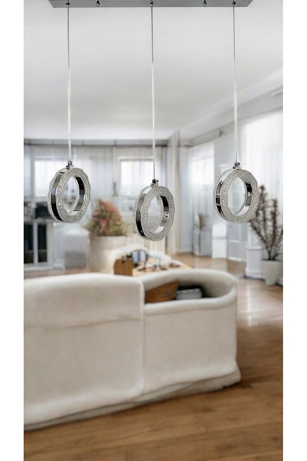 Işıl Krom Modern Avize  Salon Mutfak Oturma Odası Antre Tekli 3lü Sarkıt Sıralı - 5