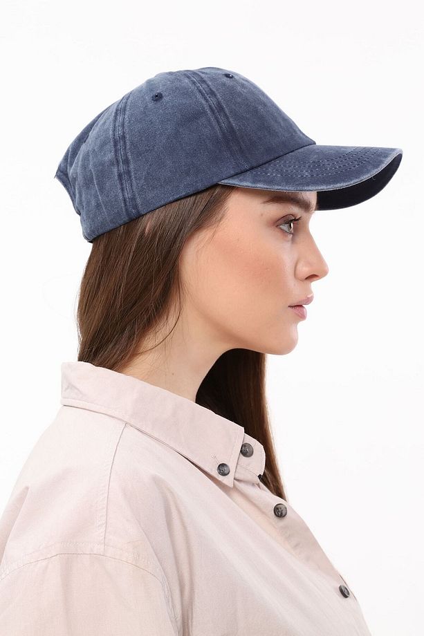 Lacivert Eskitme Model Yıkamalı Unisex Kep Şapka - 5