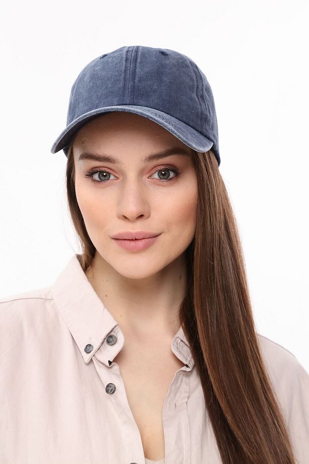 Lacivert Eskitme Model Yıkamalı Unisex Kep Şapka - 7