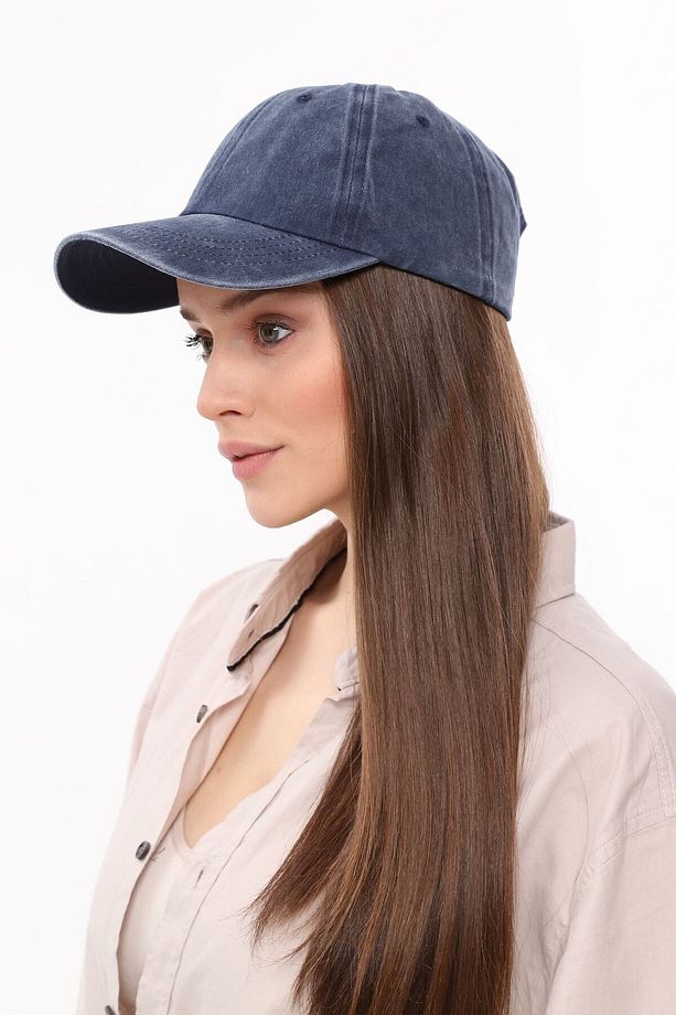Lacivert Eskitme Model Yıkamalı Unisex Kep Şapka - 4