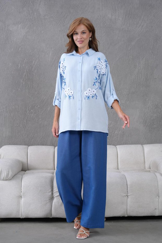 Embroidered Stone Linen Suit