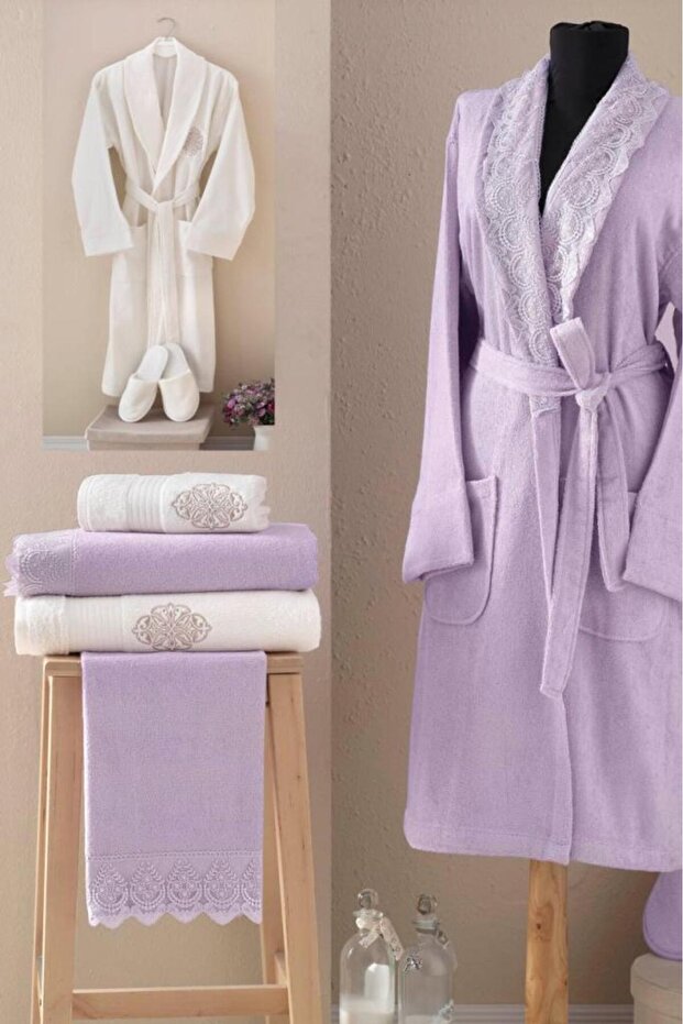 Bambu Aile Seti Mor Bornoz - 1