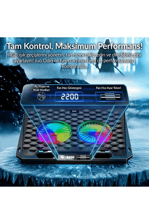 Odin Rgb Işıklı Gaming 2200rpm Çift Fan Led Display Laptop Notebook Soğutucu Stand - 4