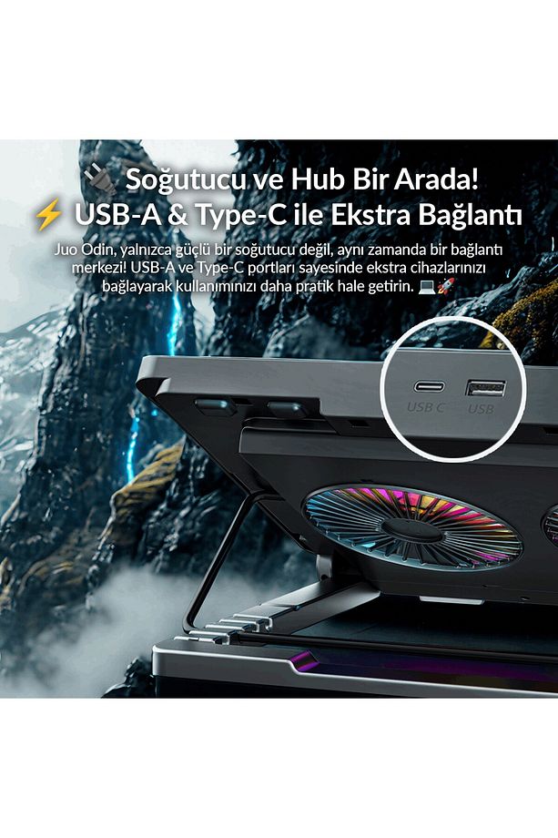Odin Rgb Işıklı Gaming 2200rpm Çift Fan Led Display Laptop Notebook Soğutucu Stand - 7