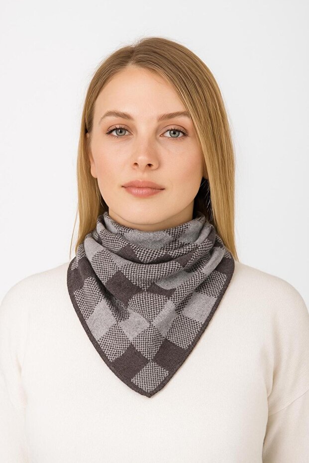 Kareli Desenli Triko Fular - 1