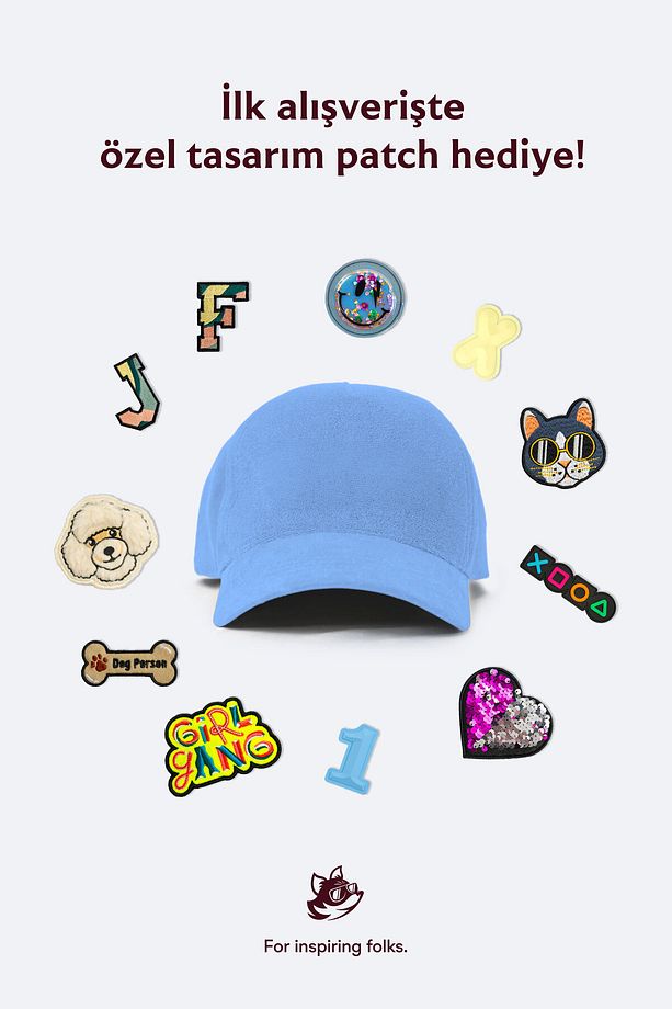 Unisex, 100% Koton, Janti Fox Patchleriyle Tasarlanabilir Ve Ayarlanabilir Mavi Şapka - 1