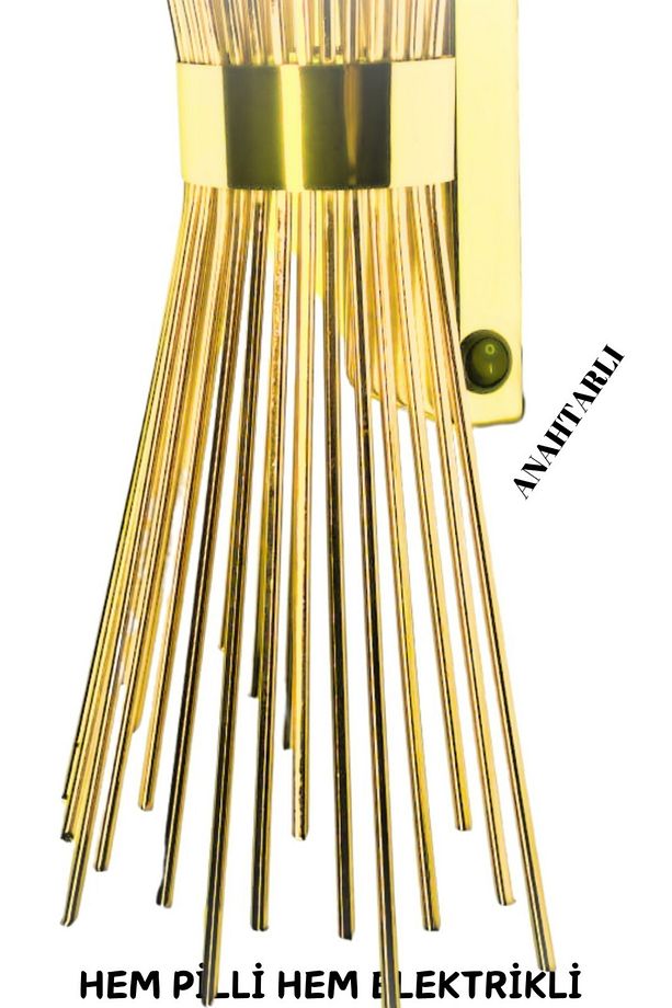 Kirpi Gold Pilli Aplik Duvar Aplikleri, Duvar Aplik Aydınlatma Altın Led Duvar Lambası Avize 1 Adet - 6