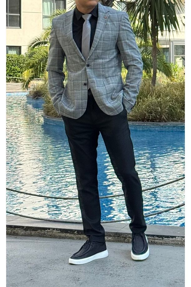Slim Fit Blazer Tek Ceket 7148-1 R1 Siyah - 4
