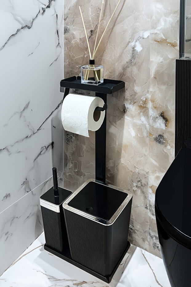 3 in 1 Bathroom Set Toilet Roll Holder, Dustbin and Toilet Brush Set