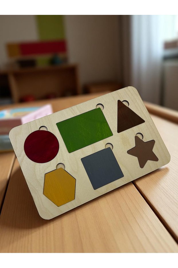 Dinosaur Shapes Puzzle, Wooden Match-And-Put Puzzle, Colorful Educational Puzzle, Shape Learning