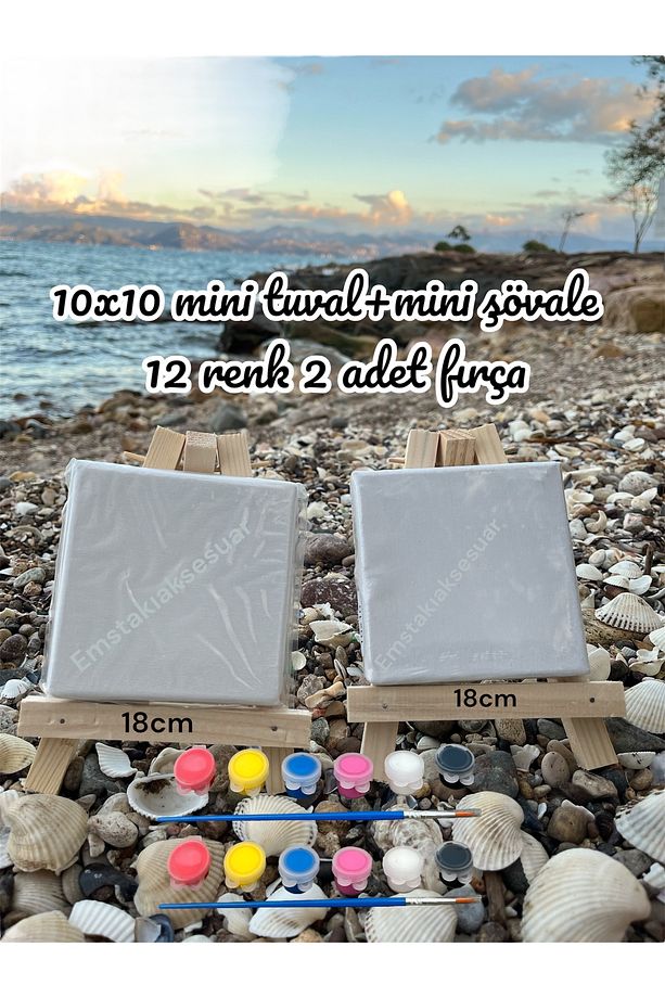 10x10 Mini Tuval Şövale, Boya Ve Fırça Çocuklar Sevgililer Için Hediye Boyama Seti Resim Seti Tuval - 1