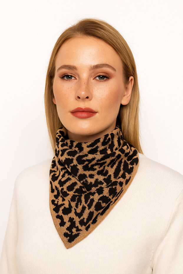 Leopar Desenli Triko Fular - 1