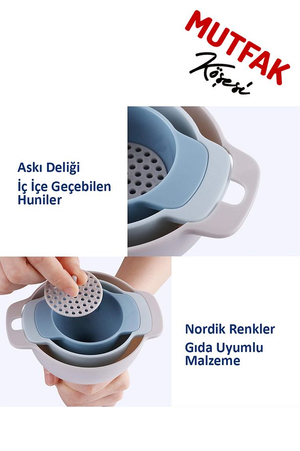 Fiori Pratik 4'lü Huni Seti: 3 Boy Huni ve 1 Süzgeç - Süzgeçli Huni Seti - 3