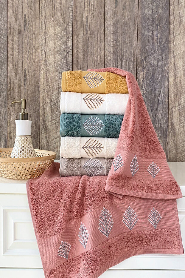 Pier - 70% Bamboo / 30% Cotton Embroidered Hand Towels - Set of 6 50X90