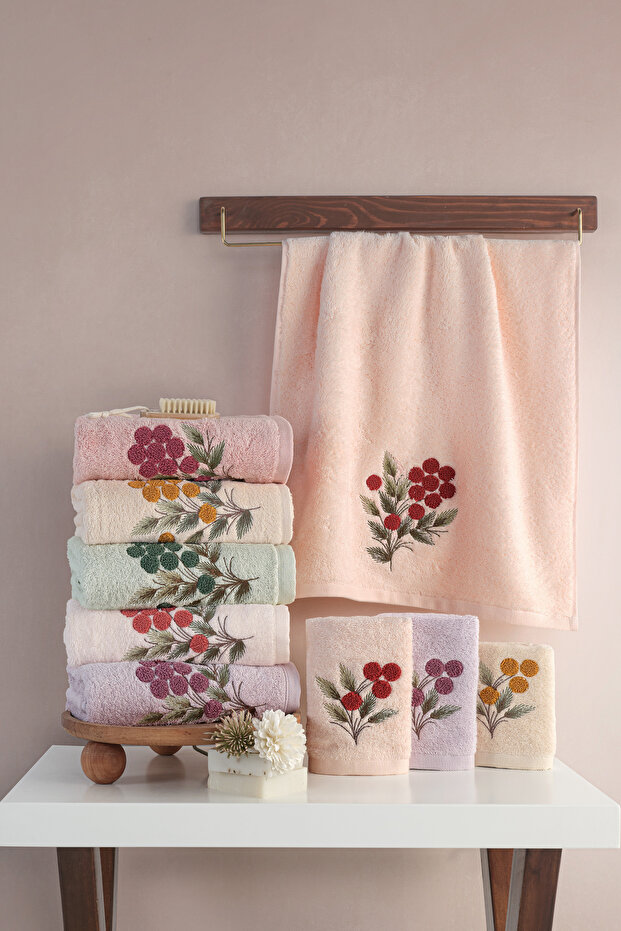 Tiada - 70% Bamboo / 30% Cotton Embroidered Hand Towels - Set of 6 50X90