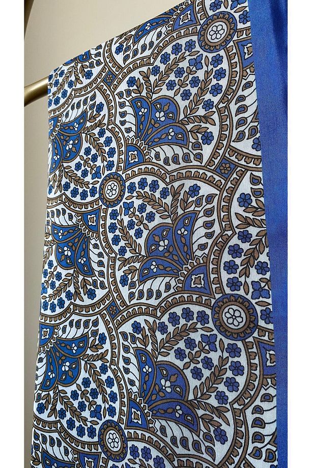 Mavi Etnik Çiçek Desenli Soft Eşarp - 8