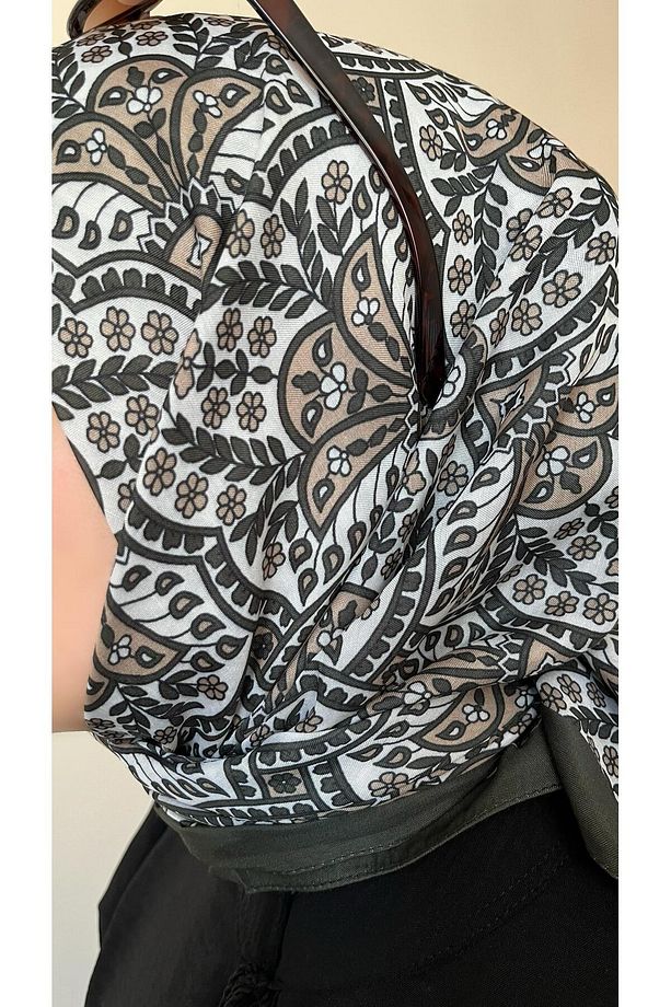 Yeşil Etnik Çiçek Desenli Soft Eşarp - 5