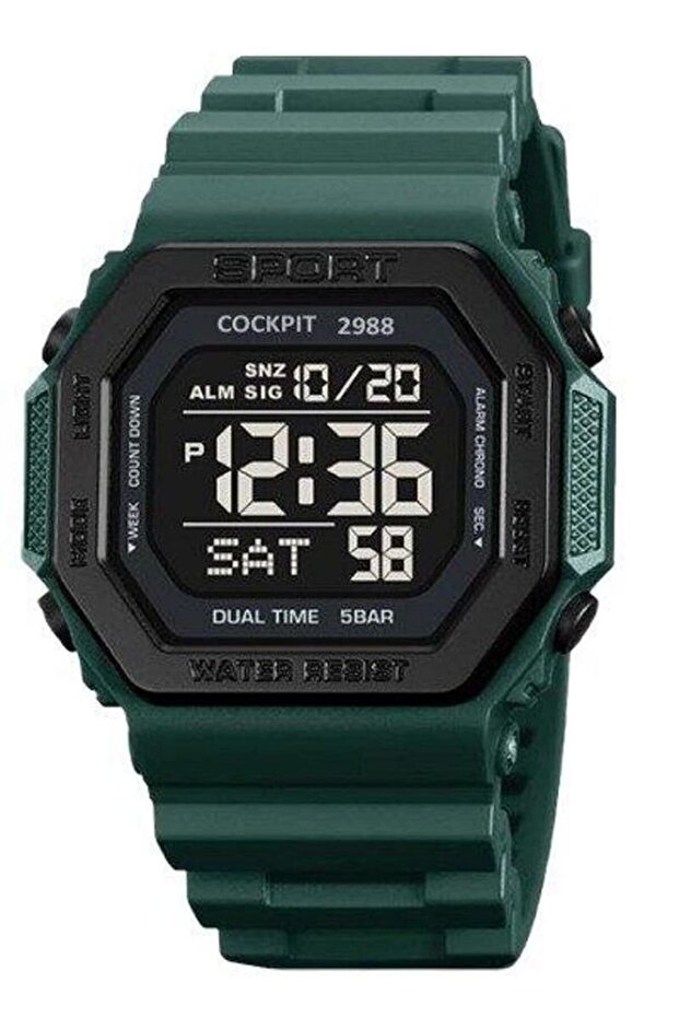Ck-2988dgn Green Silicone Cord Digital Square Men's Wristwatch
