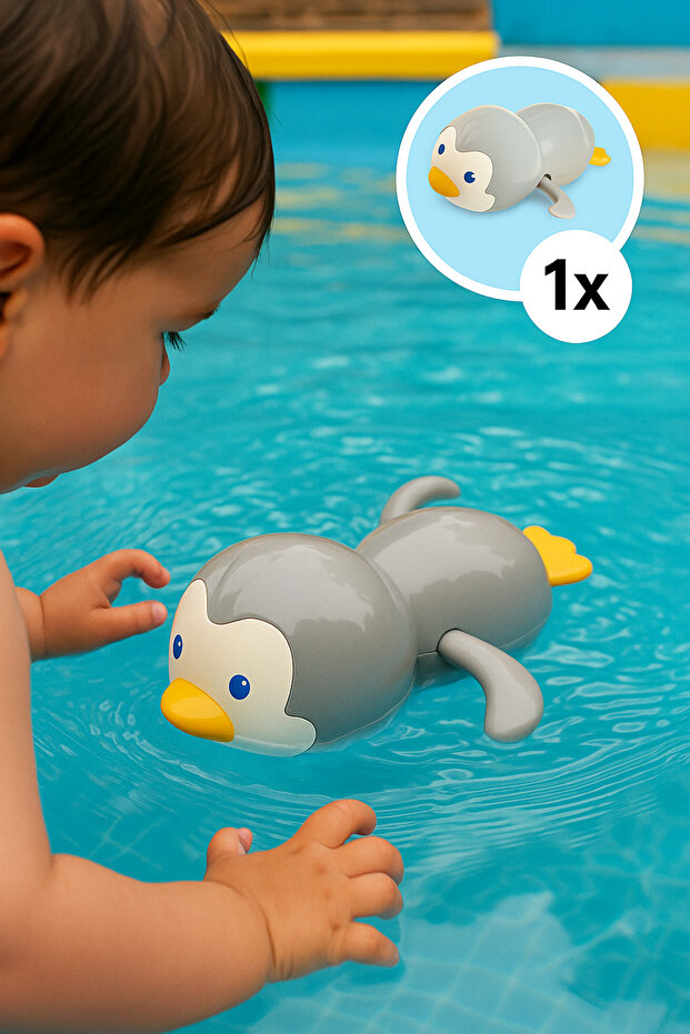 Wind-Up Automatic Bathtub Penguin Toy Swimming in Pool and Sea - Blue