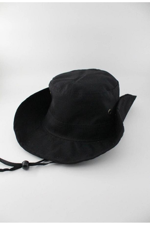 Siyah Safari Şapka – Ayarlanabilir, Nefes Alabilir Kumaş, Unisex Yazlık Şapka | - 3
