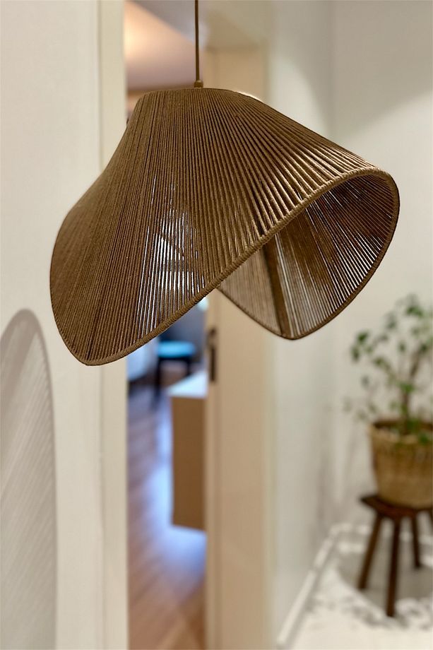 Kahverengi Bohem Avize Hasır Rattan Bambu Makrome Avize 50 cm - 2