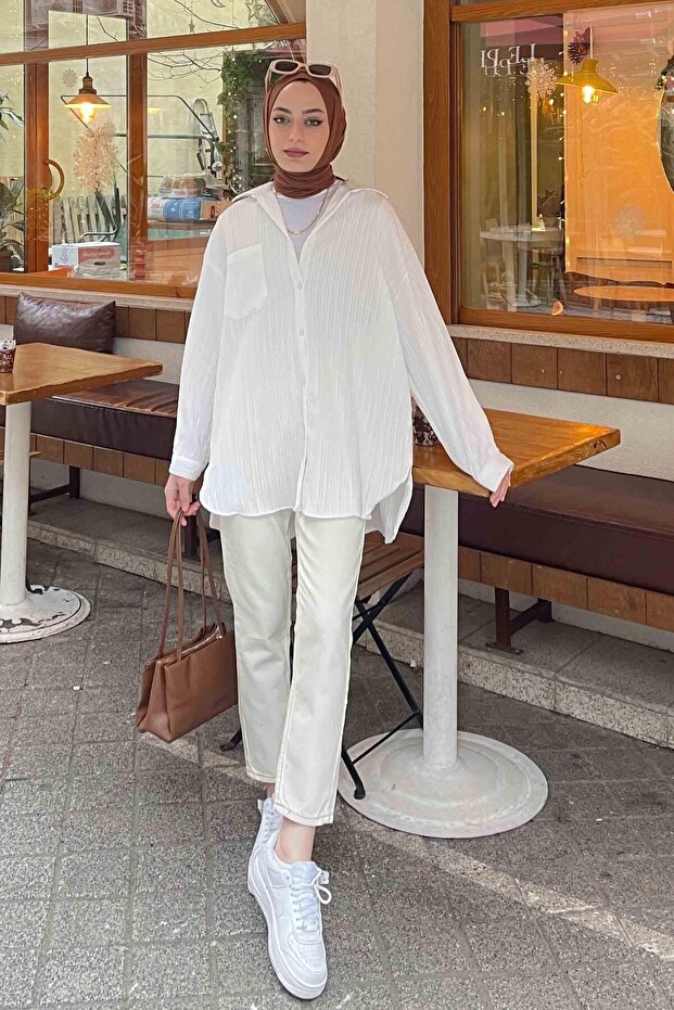 Kraşlı Gömlek Beyaz - 1