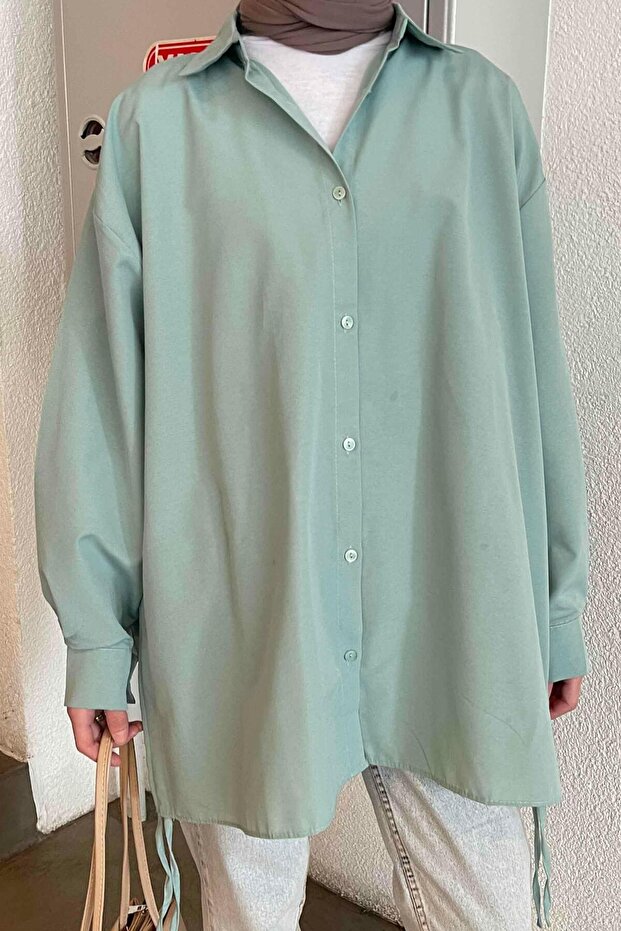 Oversize Gömlek Mint Yeşili - 3