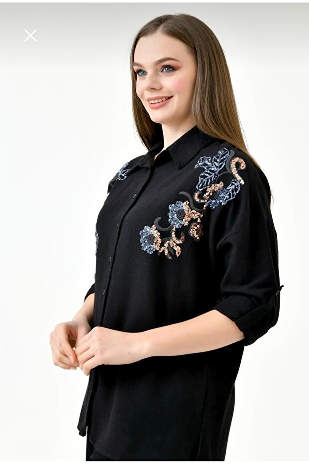 Triple Hijab Suit Shirt Pants Inner Undershirt Scale Embroidered Oversize.
