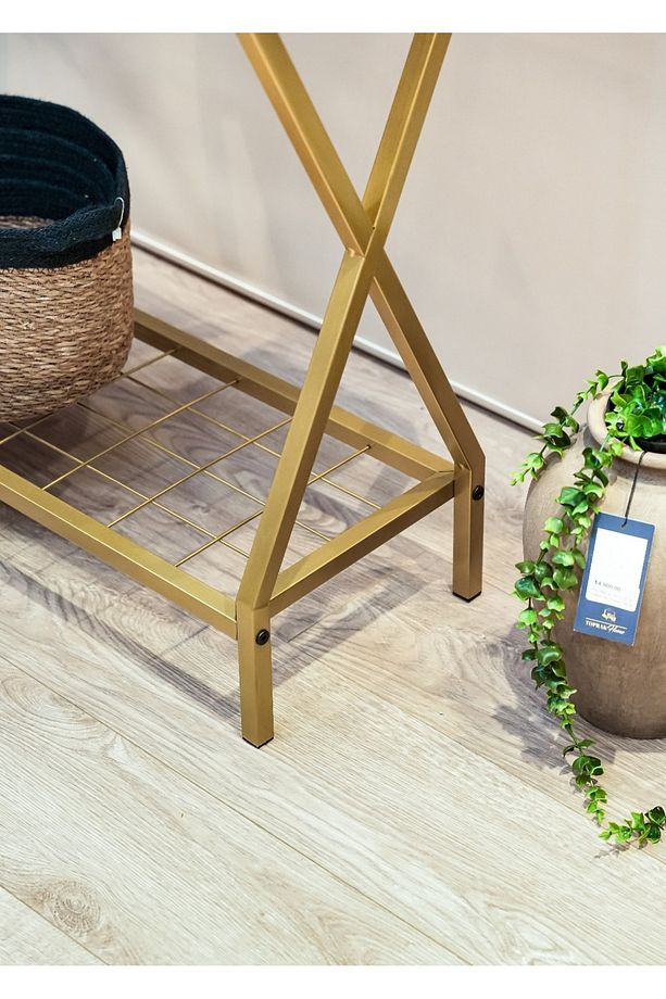 Gold Dresuar Ahşap Raflı Metal Dekoratif Stand Çok Amaçlı Salon ve Hol Rafı - 4