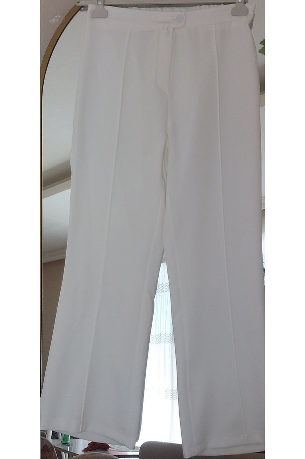 Kadın Çımalı Yazlık Ekru Krep Pantolon - 3