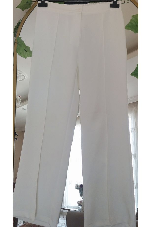 Kadın Çımalı Yazlık Ekru Krep Pantolon - 2