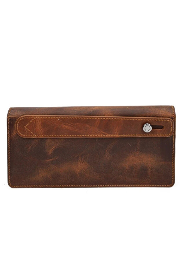 Mathilda Coffee Genuine Leather Women's Wallet, Long Genuine Leather Wallet with Phone Compartment - Magnetic Wallet
