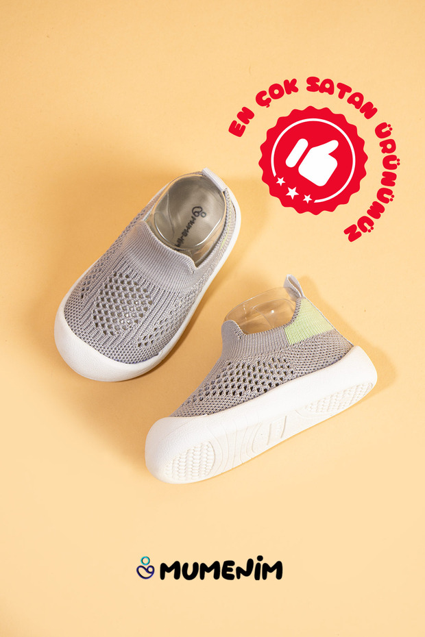 Mumenim Luuq Bebek - Çocuk Esnek Ortopedik Yumuşak Taban Şık Gri İlk Adım Spor Ayakkabısı - Spor Sneaker