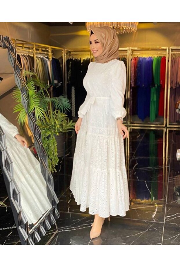 Dantel Detay Brode Elbise - 5